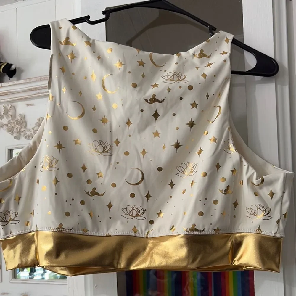 NWT Disney’s Aladdin White and Gold Starry Sports Bra/Top 2XL - Picture 4 of 6